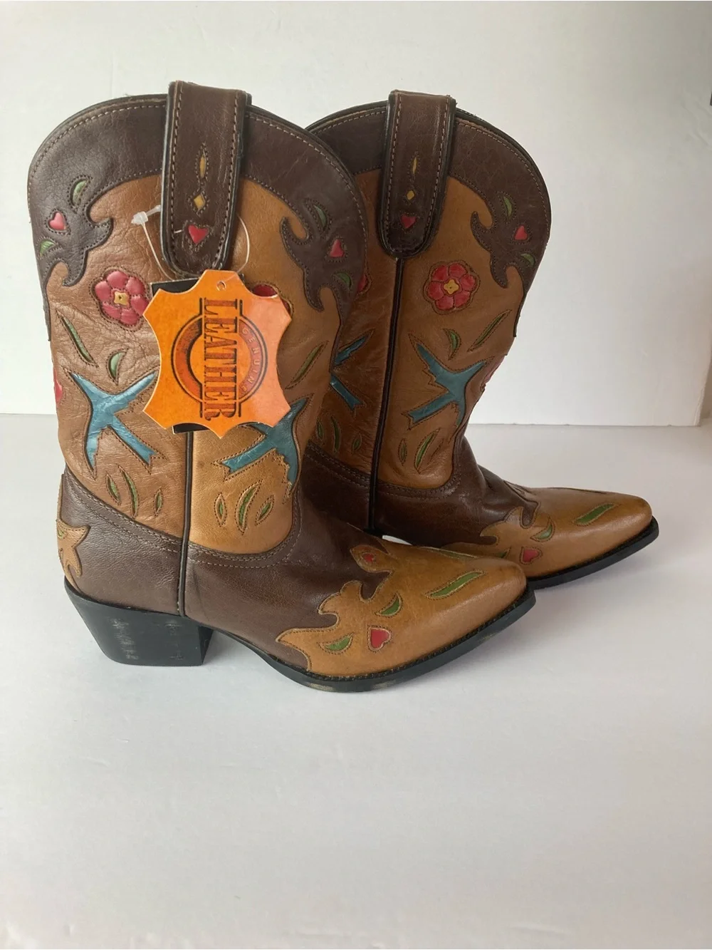 Dan Post New Bluebird Brown Leather Cowboy Boots  Big  Girl Size 4